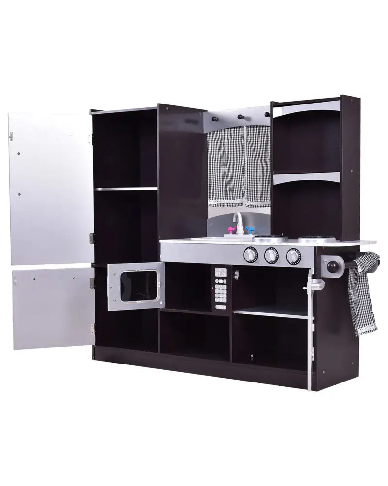 Kids Wooden Modern Kitchen Cooking Pretend Play Set - Coffee - Play Kitchen Sets