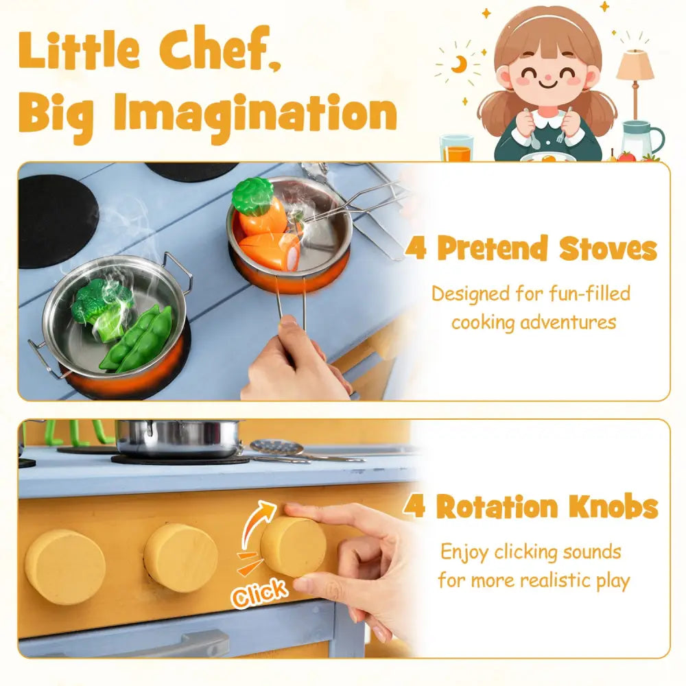 Kids Wooden Mud Kitchen with 2 Sinks and 4 Stoves-Natural - Natural - Play Kitchen Sets