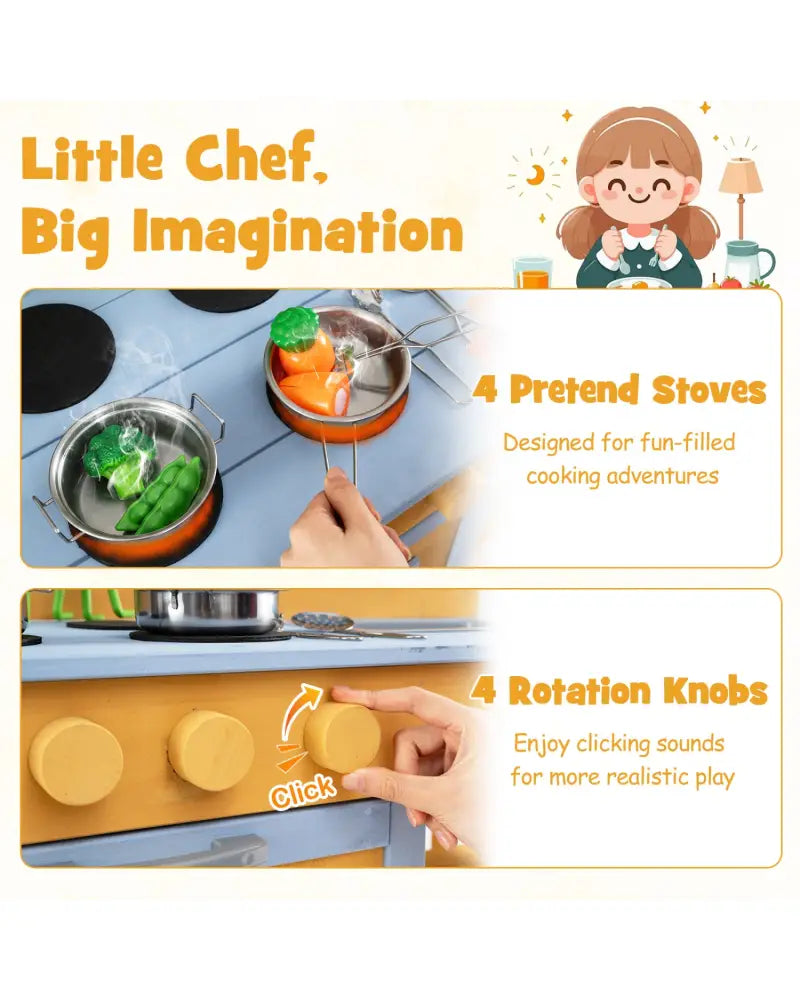 Kids Wooden Mud Kitchen with 2 Sinks and 4 Stoves-Natural - Natural - Play Kitchen Sets