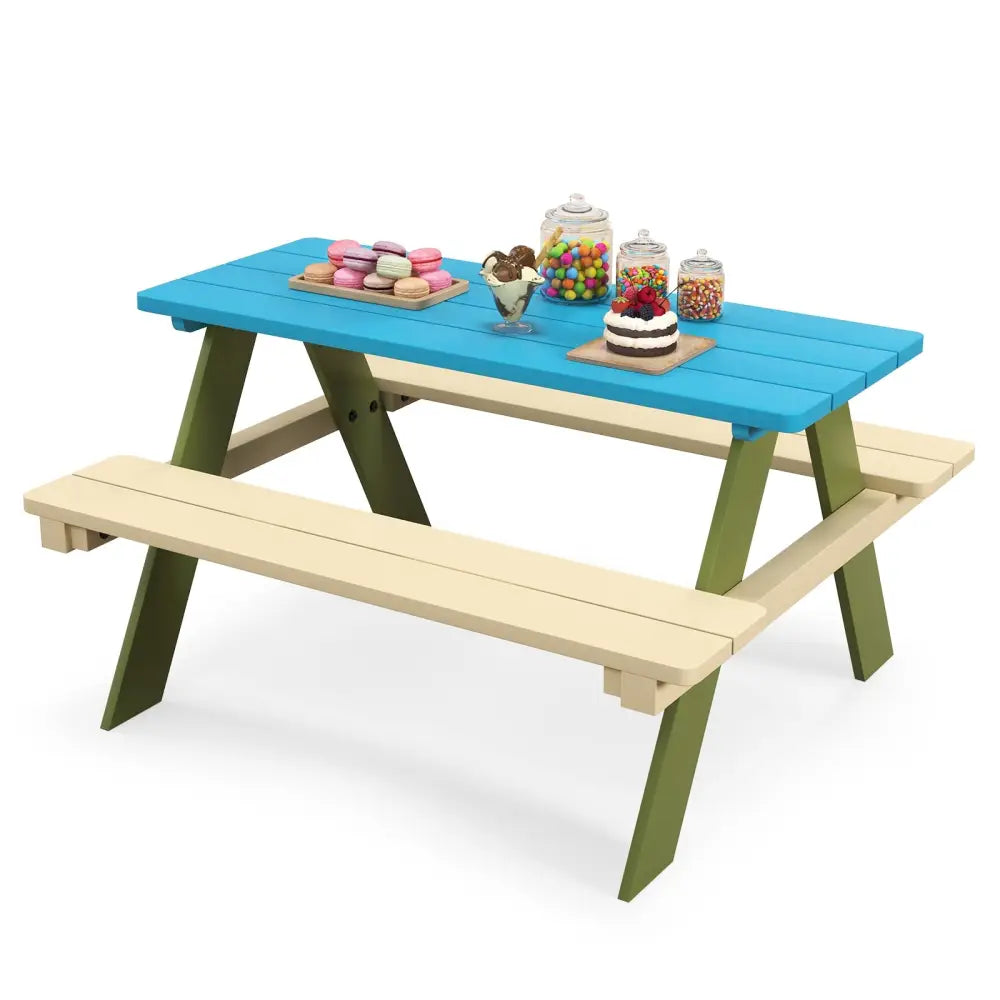 Kids Wooden Picnic Table Set Toddler Activity and Dining Table with Built-in Benches - Kids Table & Chair Sets