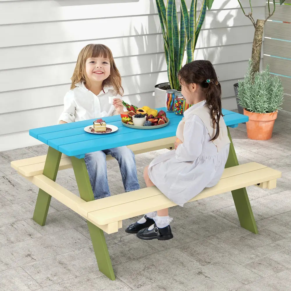 Kids Wooden Picnic Table Set Toddler Activity and Dining Table with Built-in Benches - Kids Table & Chair Sets