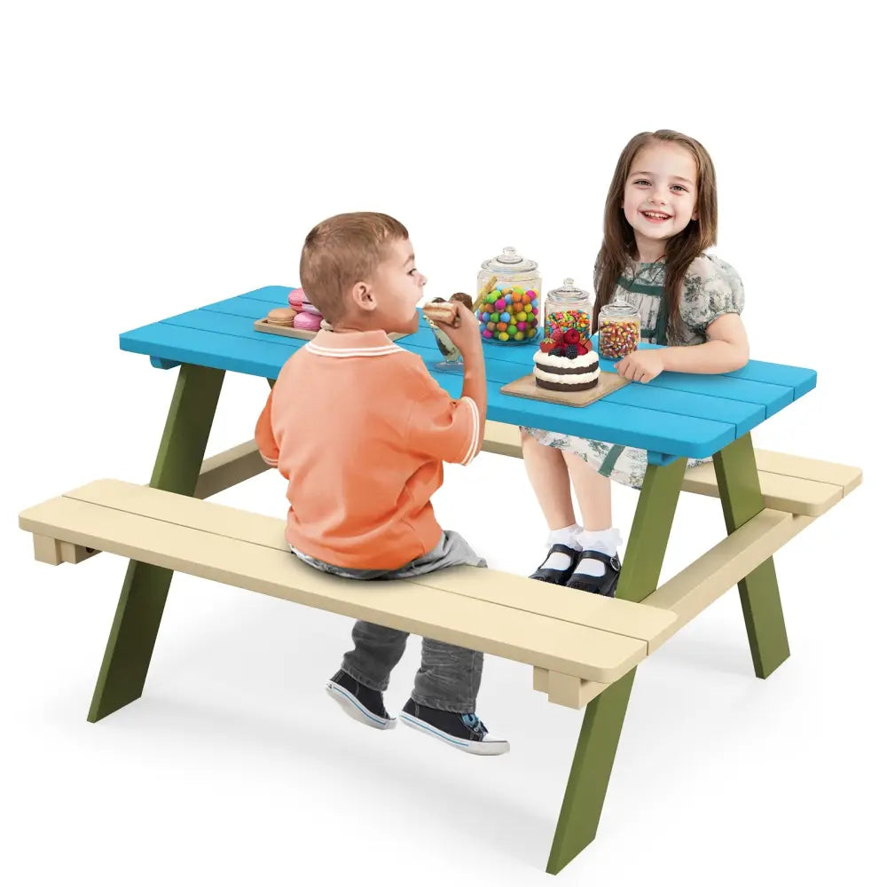 Kids Wooden Picnic Table Set Toddler Activity and Dining Table with Built-in Benches - Kids Table & Chair Sets
