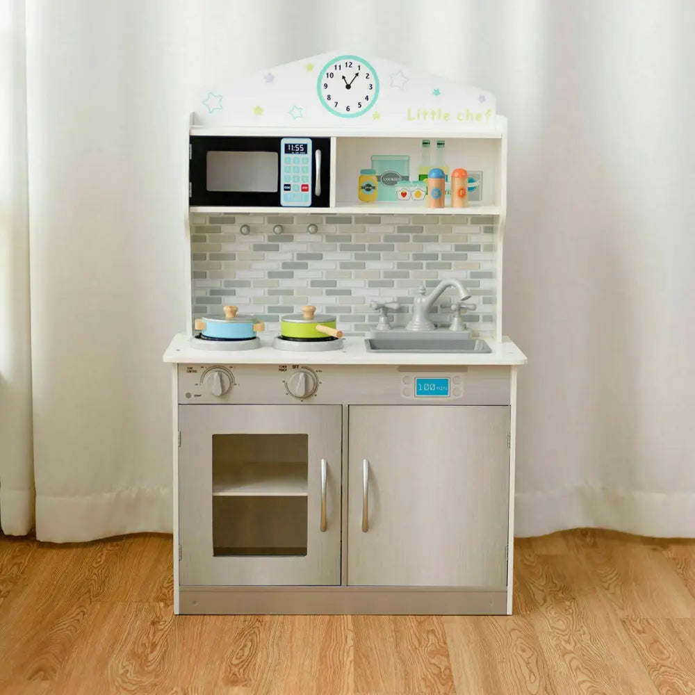 Kids Wooden Pretend Cooking Playset Cookware Kitchen-Beige - Beige - Play Kitchen Sets
