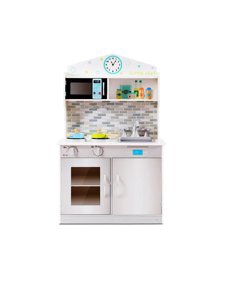 Kids Wooden Pretend Cooking Playset Cookware Kitchen-Beige - Beige - Play Kitchen Sets