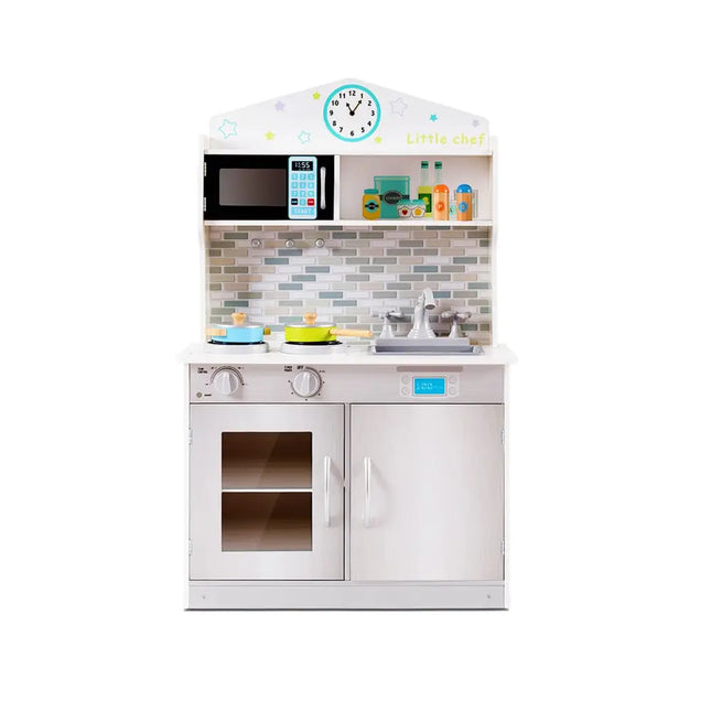 Kids Wooden Pretend Cooking Playset Cookware Kitchen-Beige - Beige - Play Kitchen Sets
