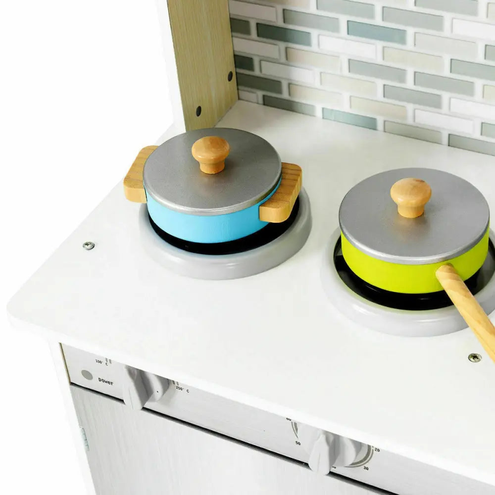 Kids Wooden Pretend Cooking Playset Cookware Kitchen-Beige - Beige - Play Kitchen Sets