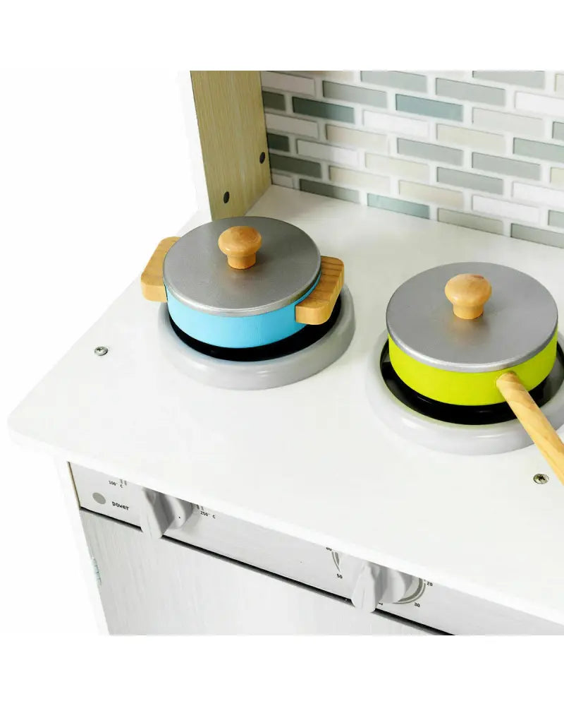 Kids Wooden Pretend Cooking Playset Cookware Kitchen-Beige - Beige - Play Kitchen Sets