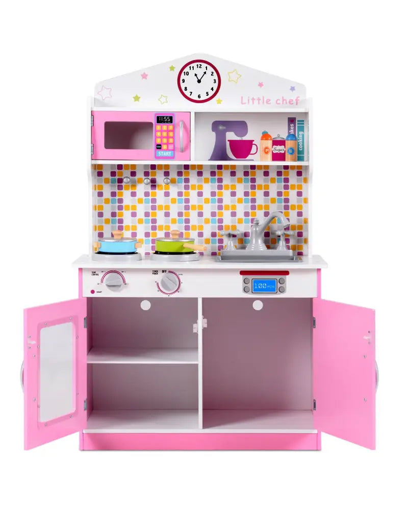 Kids Wooden Pretend Cooking Playset Cookware Play Set Kitchen Toys Toddler Gift-Pink - Pink - Play Kitchen Sets