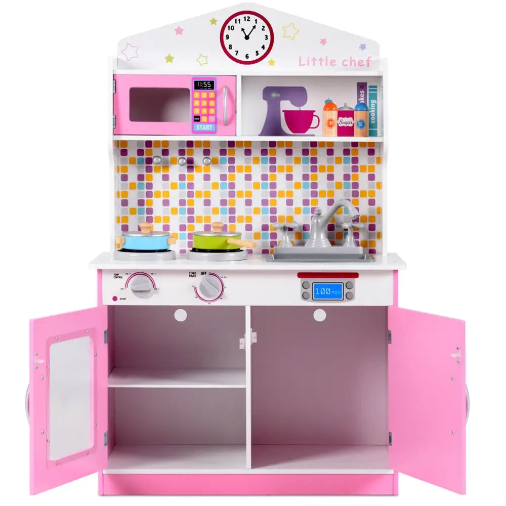Kids Wooden Pretend Cooking Playset Cookware Play Set Kitchen Toys Toddler Gift-Pink - Pink - Play Kitchen Sets