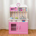 Kids Wooden Pretend Cooking Playset Cookware Play Set Kitchen Toys Toddler Gift-Pink - Pink - Play Kitchen Sets