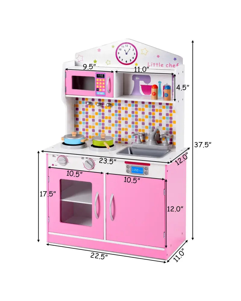 Kids Wooden Pretend Cooking Playset Cookware Play Set Kitchen Toys Toddler Gift-Pink - Pink - Play Kitchen Sets