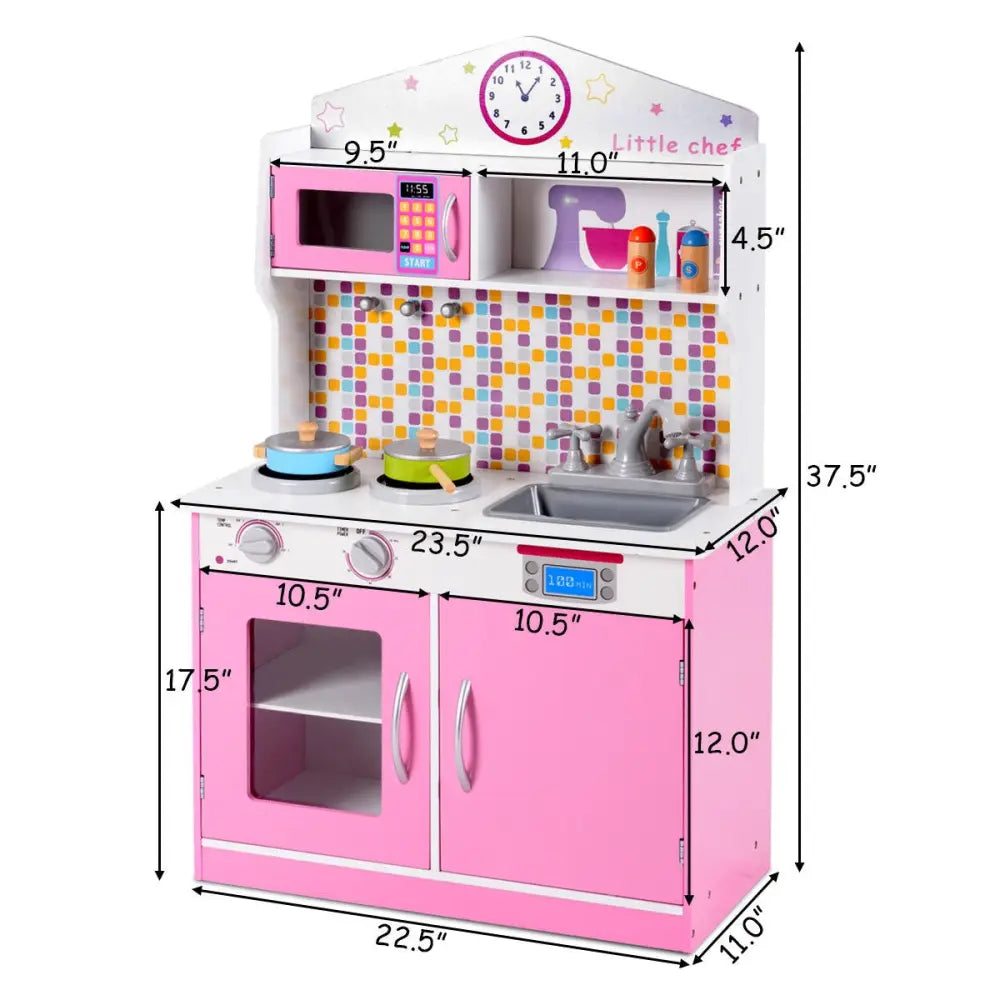 Kids Wooden Pretend Cooking Playset Cookware Play Set Kitchen Toys Toddler Gift-Pink - Pink - Play Kitchen Sets
