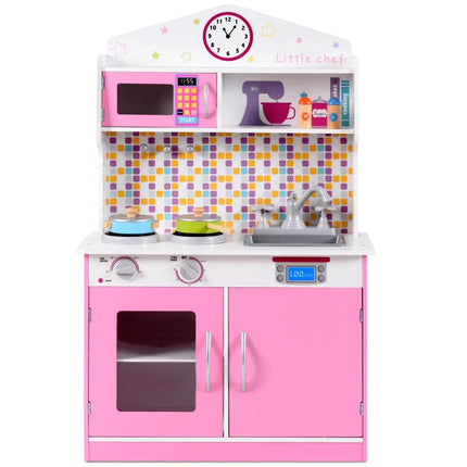 Kids Wooden Pretend Cooking Playset Cookware Play Set Kitchen Toys Toddler Gift-Pink - Pink - Play Kitchen Sets