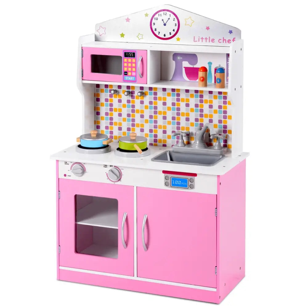 Kids Wooden Pretend Cooking Playset Cookware Play Set Kitchen Toys Toddler Gift-Pink - Pink - Play Kitchen Sets
