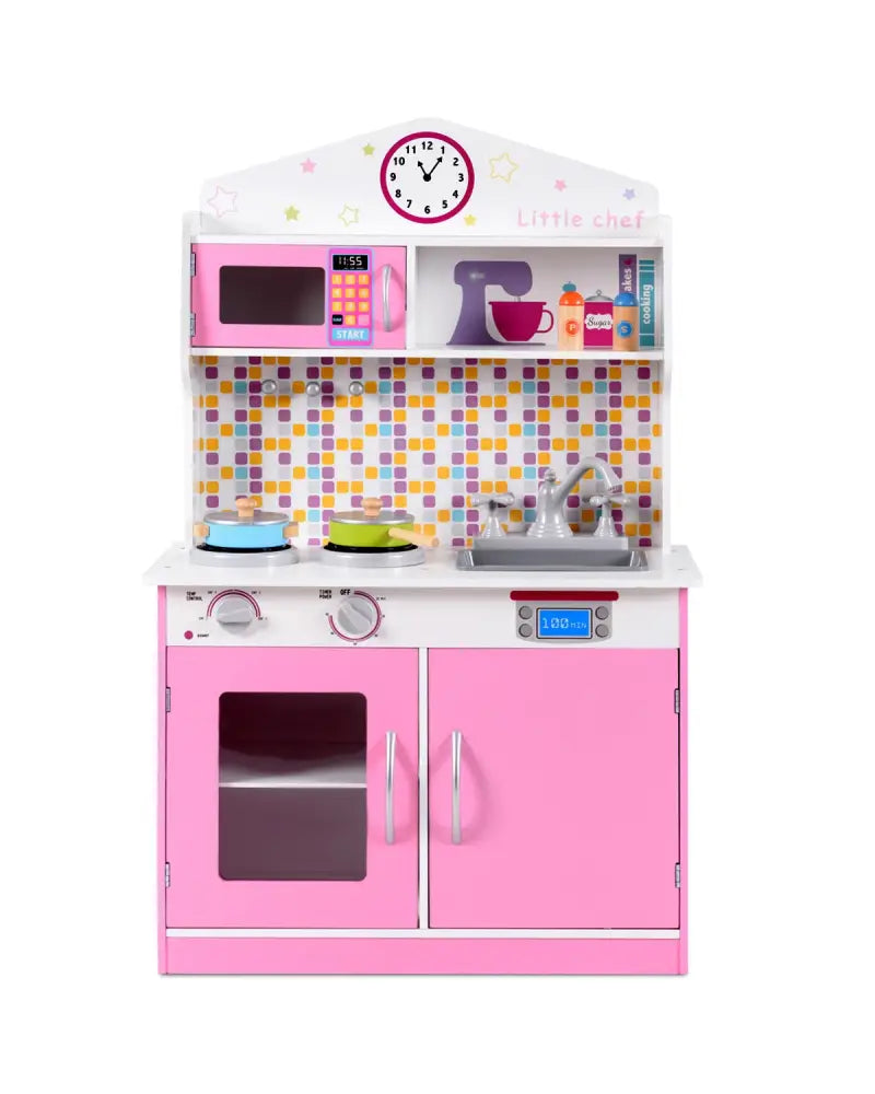 Kids Wooden Pretend Cooking Playset Cookware Play Set Kitchen Toys Toddler Gift-Pink - Pink - Play Kitchen Sets