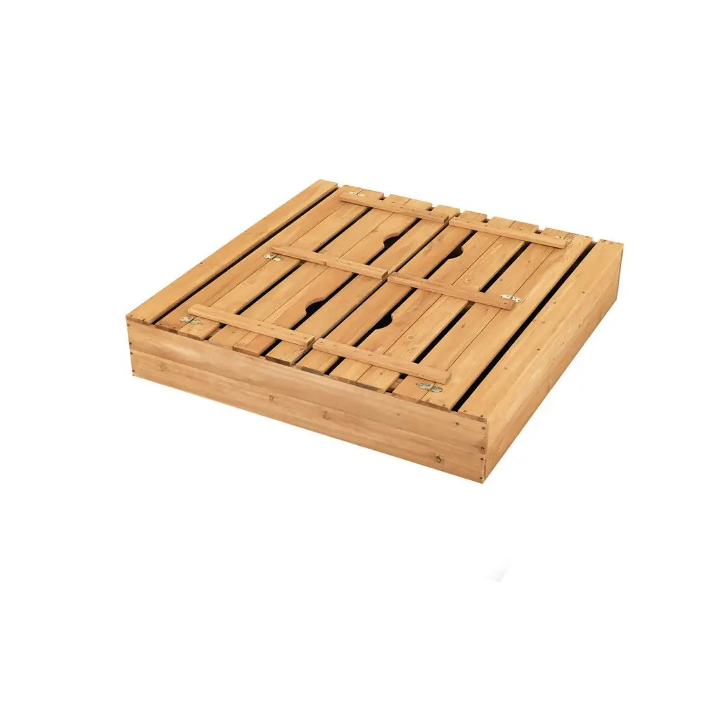 Kids Wooden Sandbox with 2 Foldable Bench Seats - Brown - Sandboxes