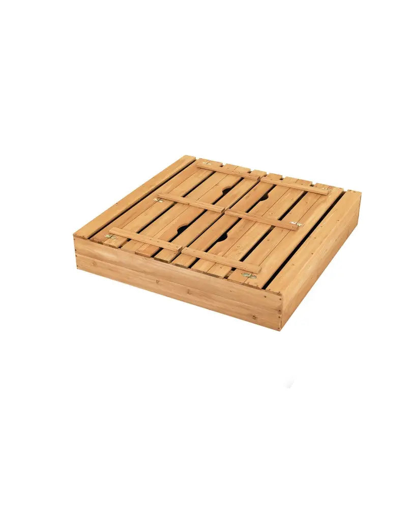 Kids Wooden Sandbox with 2 Foldable Bench Seats - Brown - Sandboxes