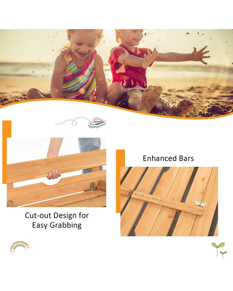 Kids Wooden Sandbox with 2 Foldable Bench Seats - Brown - Sandboxes
