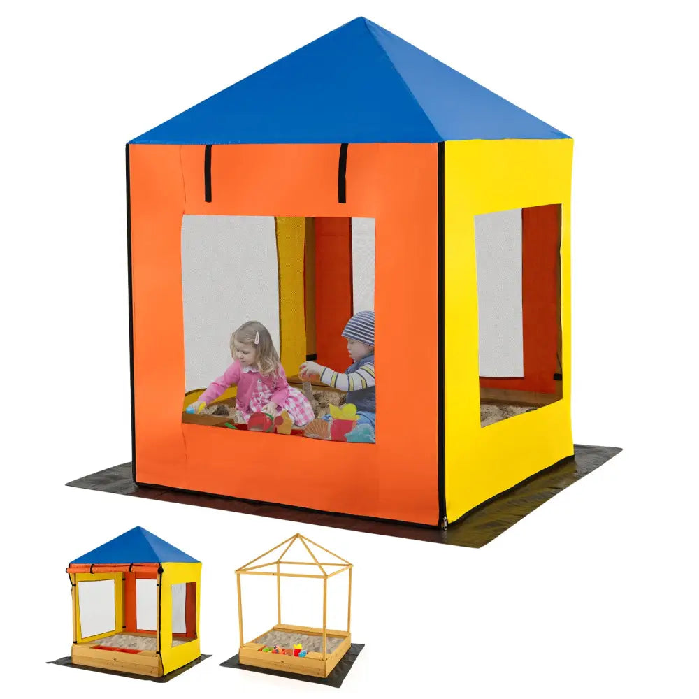 Kids Wooden Sandbox with Canopy Large Sand Pit with Mesh Windows and Bottom Liner-Multicolor - Multicolor - Sandboxes