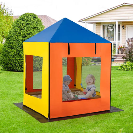 Kids Wooden Sandbox with Canopy Large Sand Pit with Mesh Windows and Bottom Liner-Multicolor - Multicolor - Sandboxes