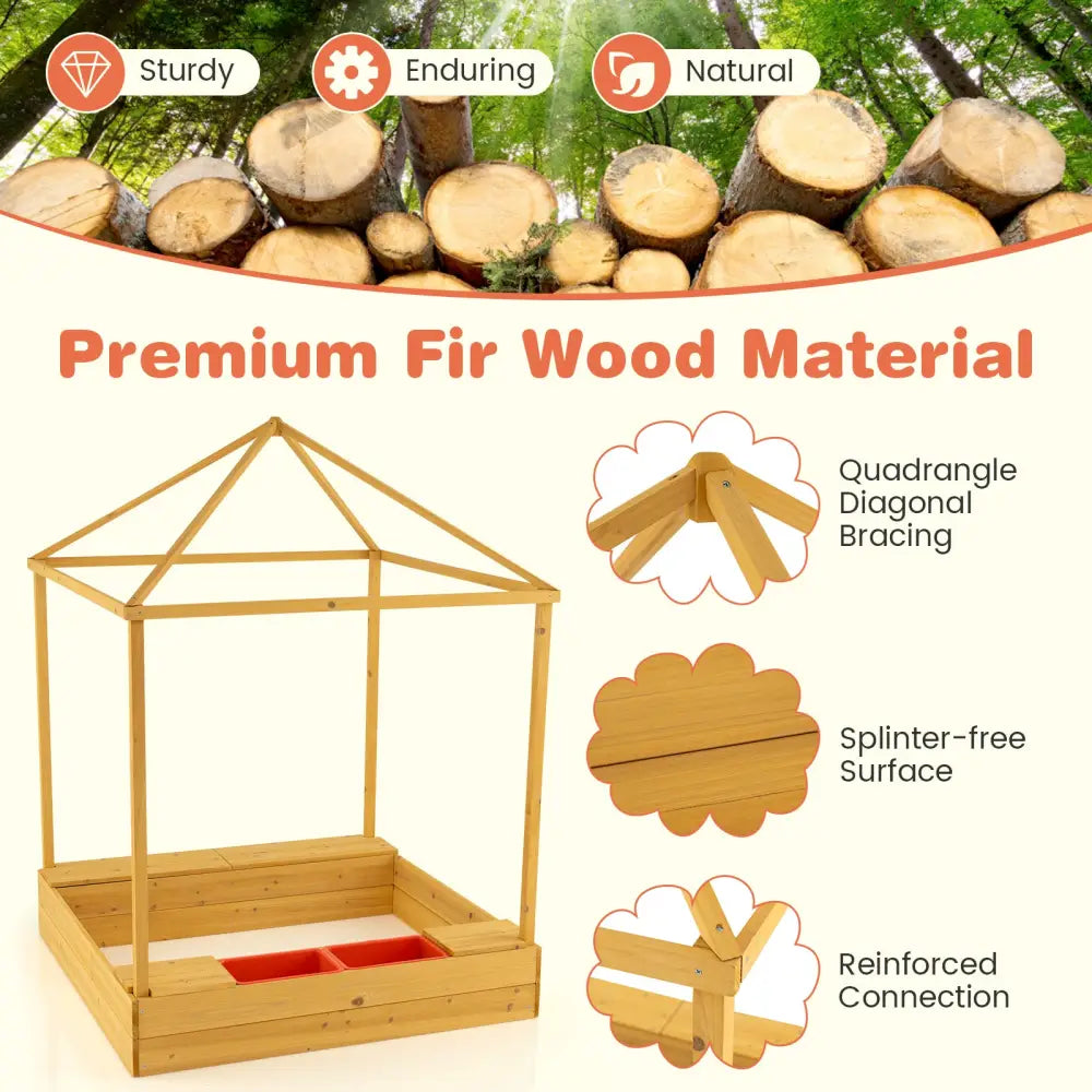 Kids Wooden Sandbox with Canopy Large Sand Pit with Mesh Windows and Bottom Liner-Multicolor - Multicolor - Sandboxes