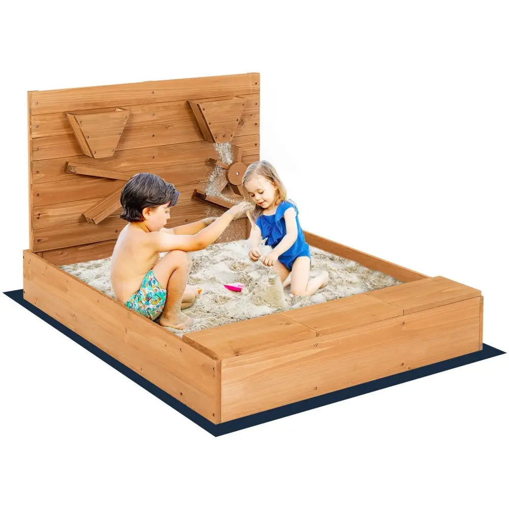Kids Wooden Square Sandbox with Cover - Brown - Sandboxes