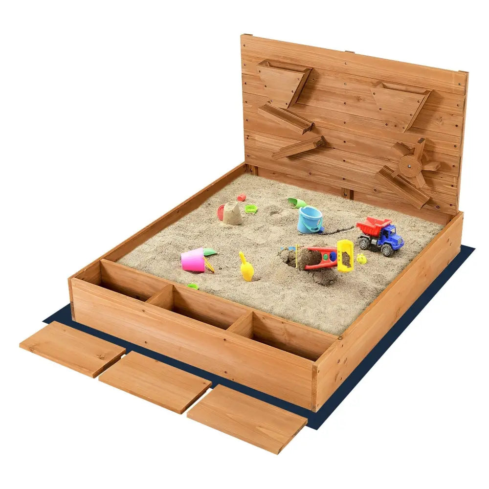 Kids Wooden Square Sandbox with Cover - Brown - Sandboxes
