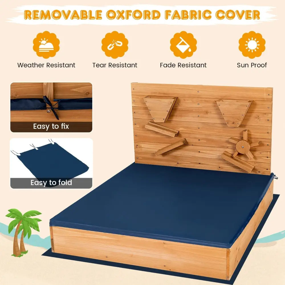 Kids Wooden Square Sandbox with Cover - Brown - Sandboxes