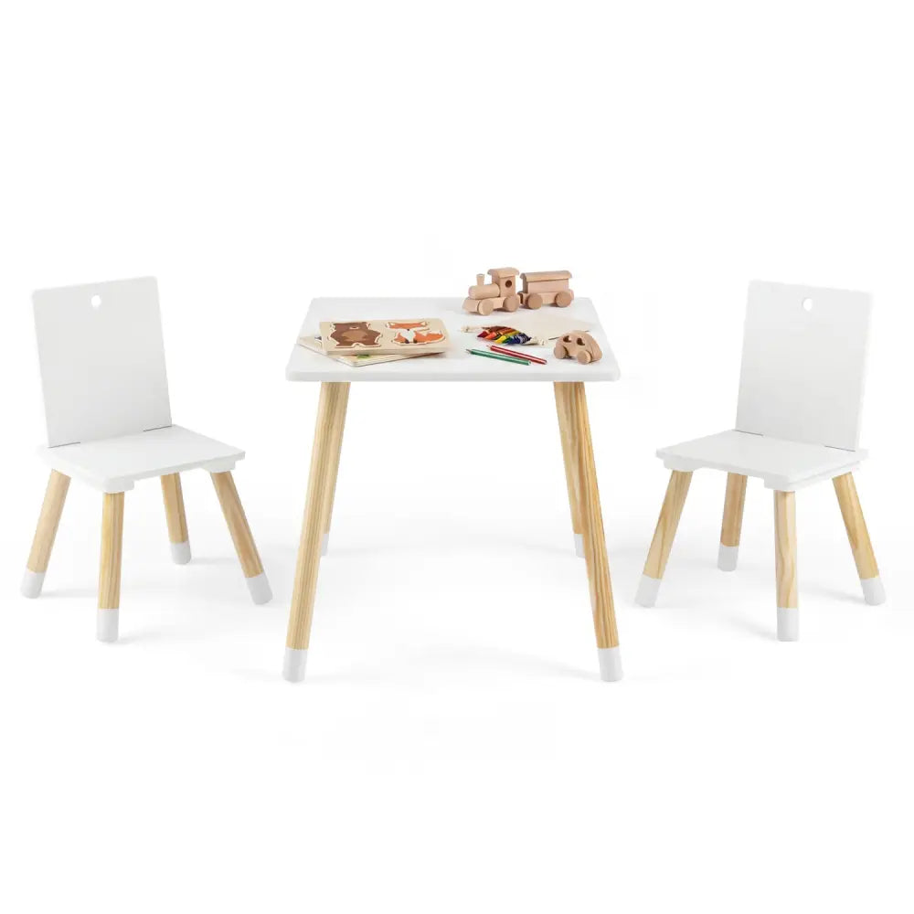 Kids Wooden Table and 2 Chairs Set-White - White - Kids Table & Chair Sets