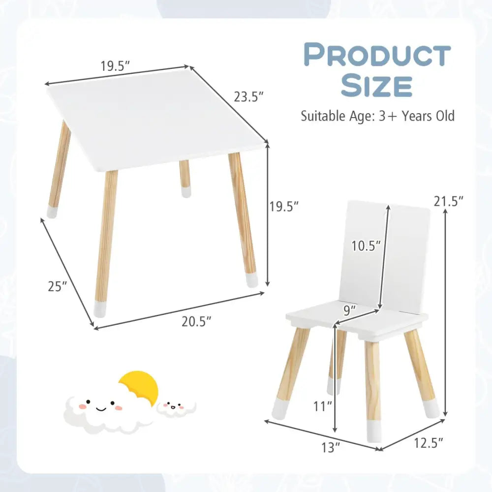 Kids Wooden Table and 2 Chairs Set-White - White - Kids Table & Chair Sets