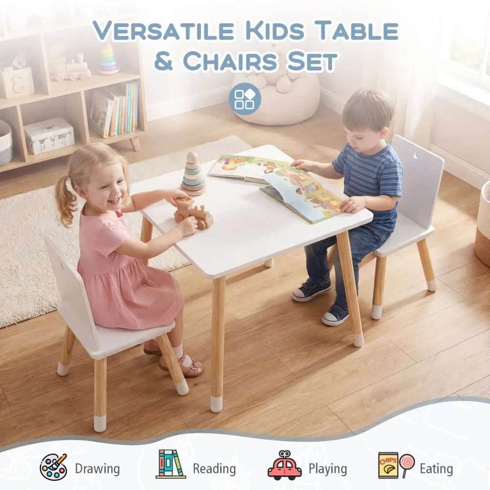 Kids Wooden Table and 2 Chairs Set-White - White - Kids Table & Chair Sets