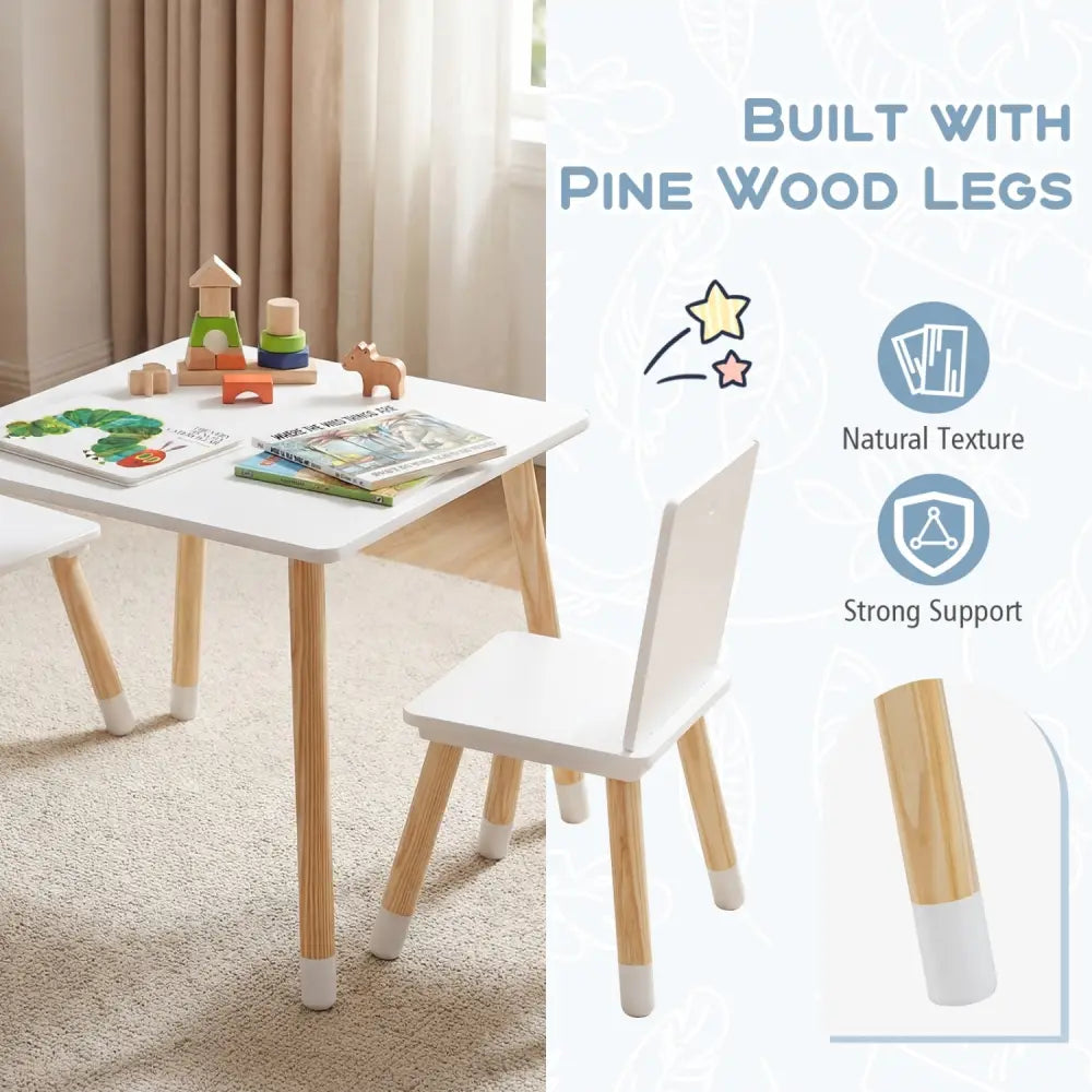 Kids Wooden Table and 2 Chairs Set-White - White - Kids Table & Chair Sets