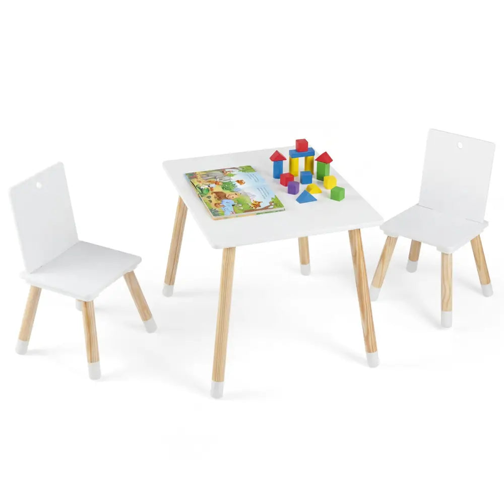 Kids Wooden Table and 2 Chairs Set-White - White - Kids Table & Chair Sets