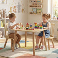 Kids Wooden Table and Chairs Set 3-Piece Toddler Furniture with Pine Wood Frame-Natural - Natural - Kids Table & Chair