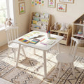Kids Wooden Table and Chairs Set 3-Piece Toddler Furniture with Pine Wood Frame-White - White - Kids Table & Chair Sets
