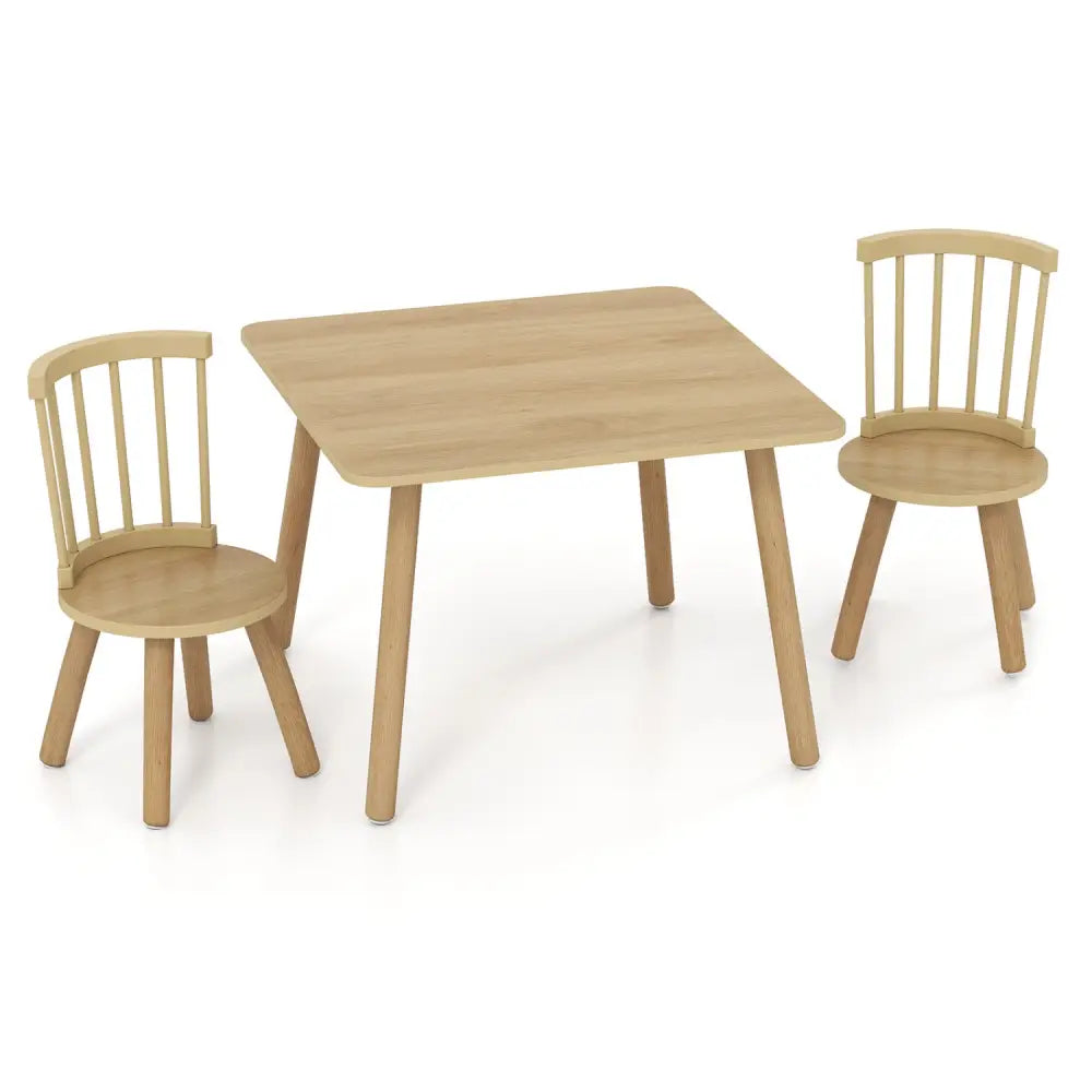 Kids Wooden Table and Chairs Set 3-Piece Toddler Furniture with Pine Wood Frame-Natural - Natural - Kids Table & Chair