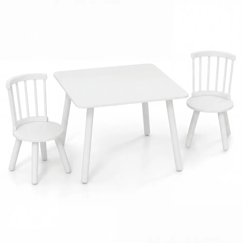 Kids Wooden Table and Chairs Set 3-Piece Toddler Furniture with Pine Wood Frame-White - White - Kids Table & Chair Sets
