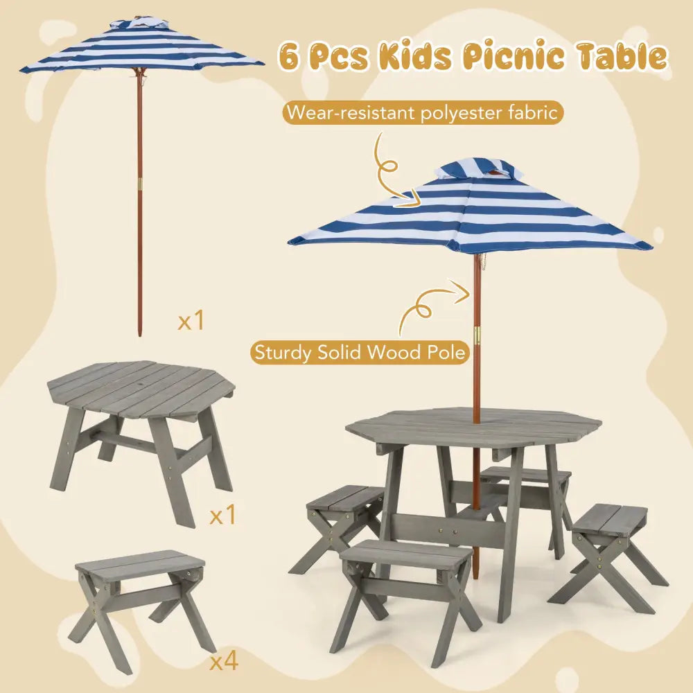 Kids Wooden Table Set for Children Aged 3+ Years-Gray - Gray - Kids Table & Chair Sets