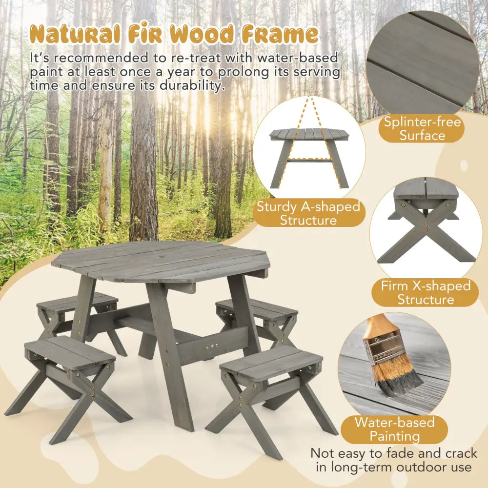 Kids Wooden Table Set for Children Aged 3+ Years-Gray - Gray - Kids Table & Chair Sets