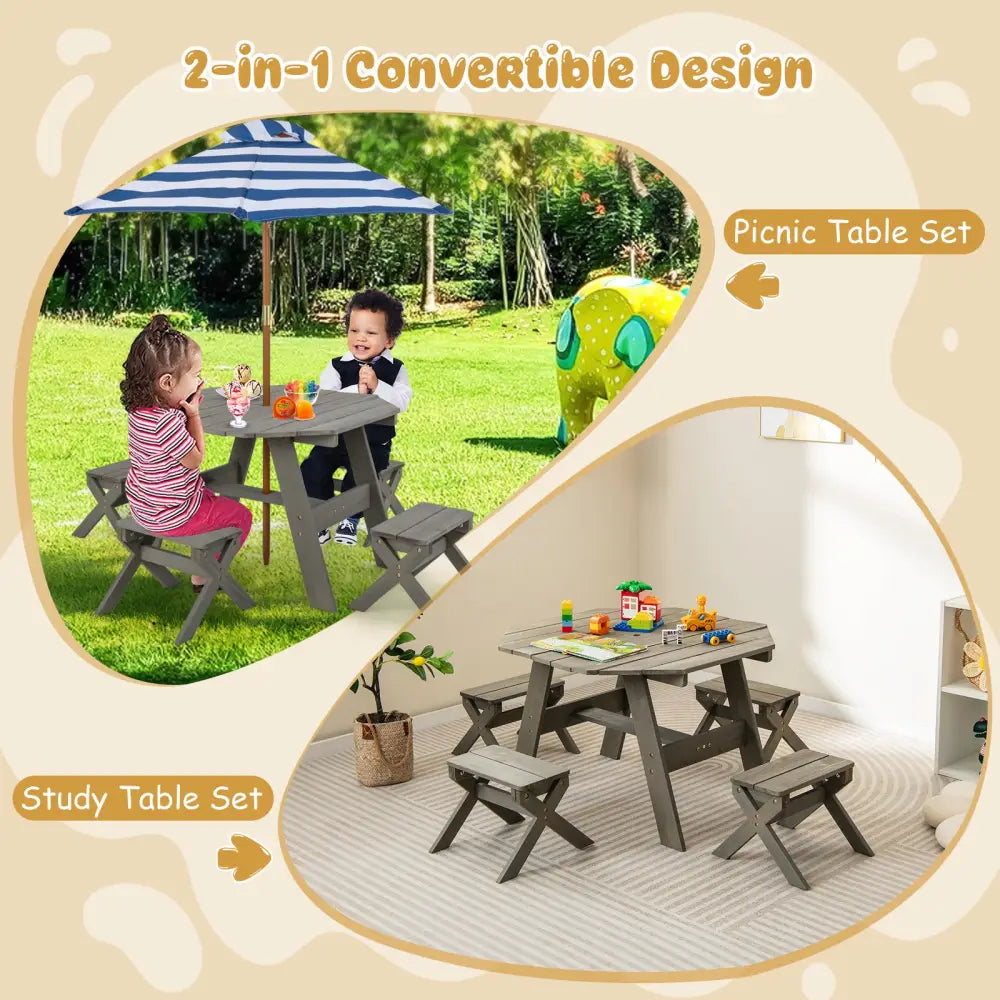 Kids Wooden Table Set for Children Aged 3+ Years-Gray - Gray - Kids Table & Chair Sets
