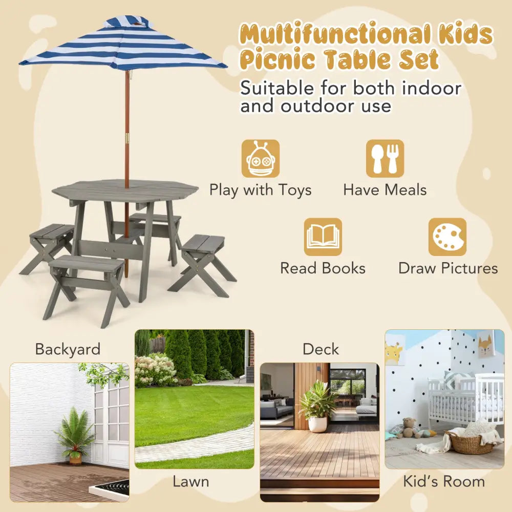 Kids Wooden Table Set for Children Aged 3+ Years-Gray - Gray - Kids Table & Chair Sets