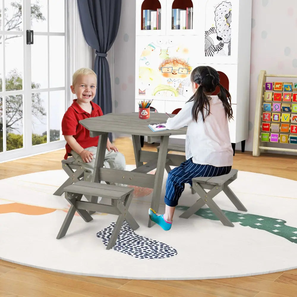 Kids Wooden Table Set for Children Aged 3+ Years-Gray - Gray - Kids Table & Chair Sets