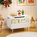 Kids Wooden Toy Box with Front Bookshelf and 4 Solid Wood Legs for Playroom-White - White - Kids Storage
