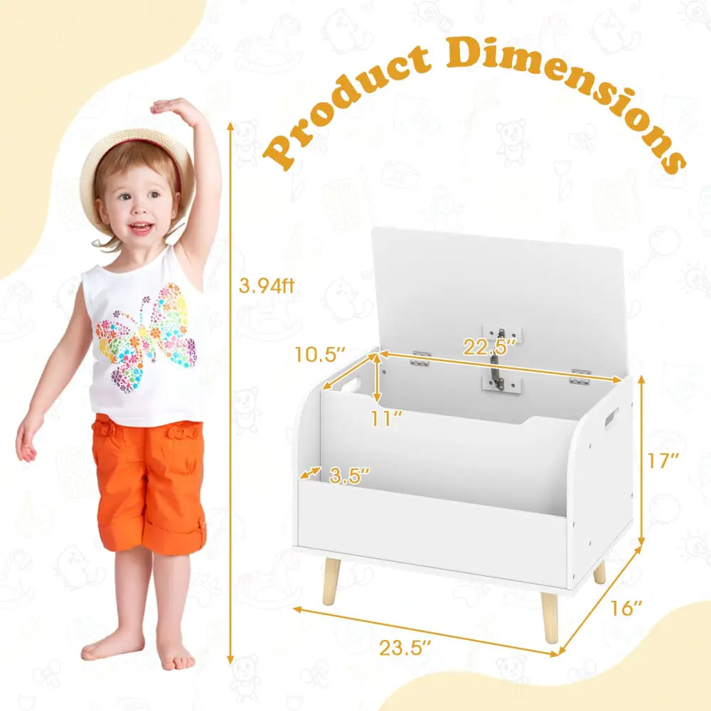 Kids Wooden Toy Box with Front Bookshelf and 4 Solid Wood Legs for Playroom-White - White - Kids Storage