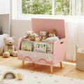 Kids Wooden Toy Box with Front Bookshelf and 4 Solid Wood Legs for Playroom-Pink - Pink - Kids Storage