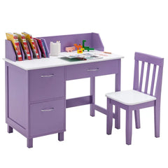 Kids Wooden Writing Furniture Set with Drawer and Storage Cabinet - Purple - Oasis Home Essentials