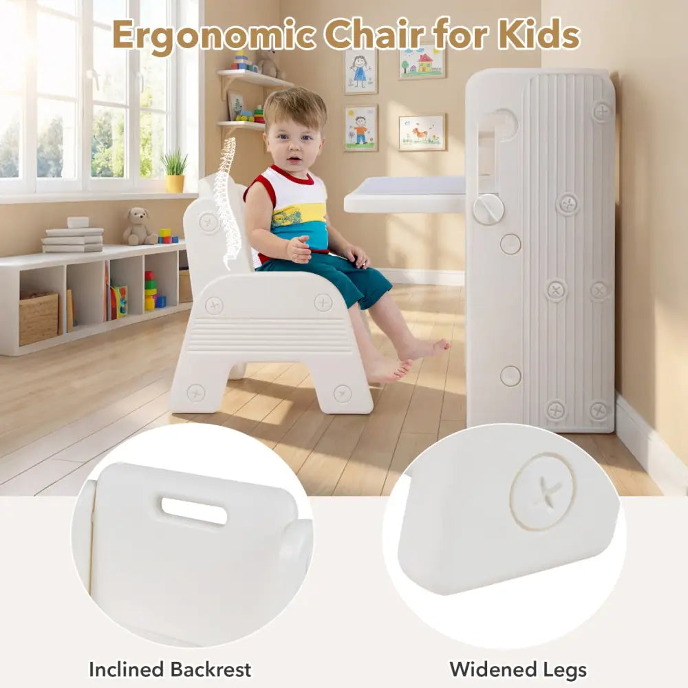 Kids Writing Desk and Chair Set with Side Bookshelves-White - White - Kids Table & Chair Sets