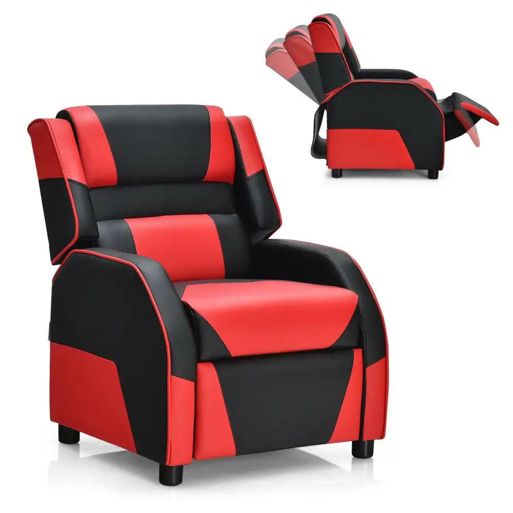 Kids Youth PU Leather Gaming Sofa Recliner with Headrest and Footrest-Red - Red - Kids Chairs & Seating