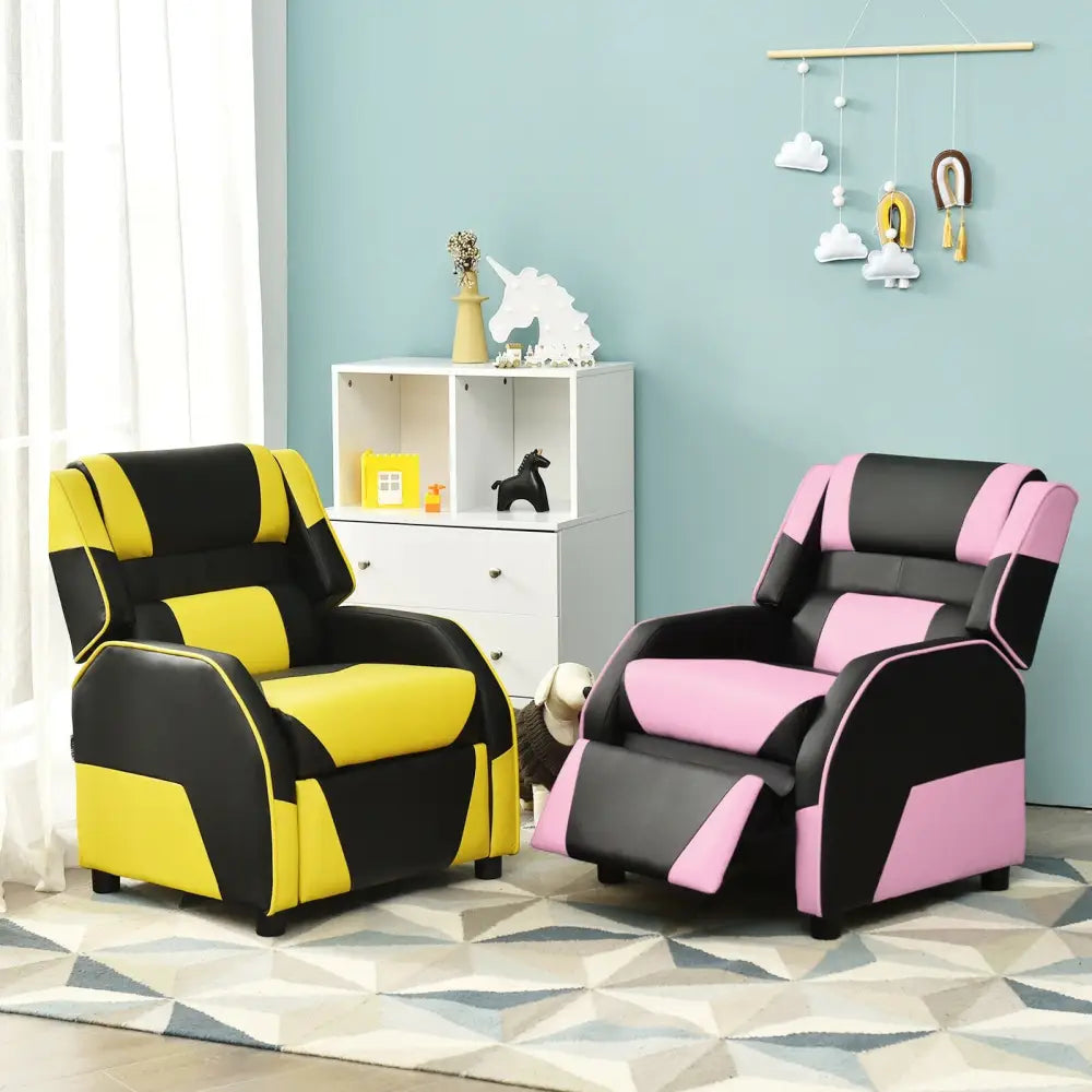 Kids Youth PU Leather Gaming Sofa Recliner with Headrest and Footrest-Pink - Pink - Kids Chairs & Seating