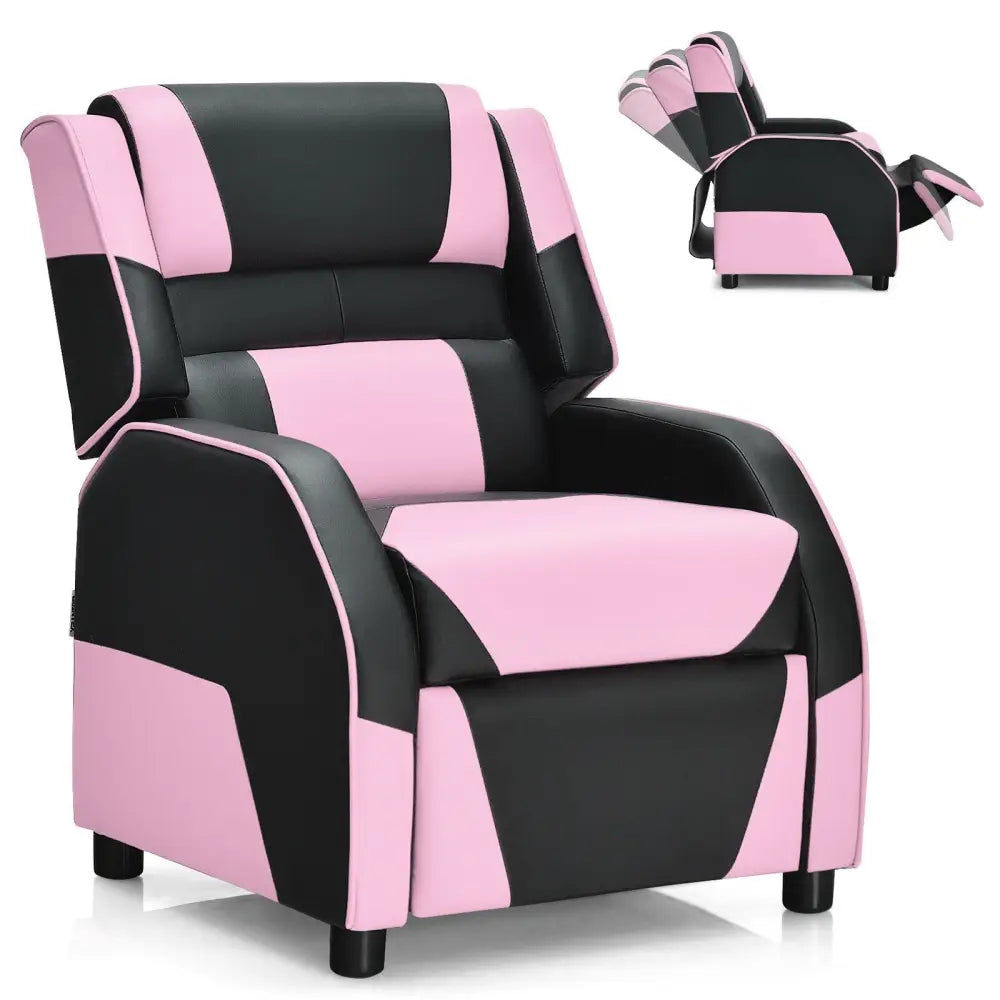 Kids Youth PU Leather Gaming Sofa Recliner with Headrest and Footrest-Pink - Pink - Kids Chairs & Seating
